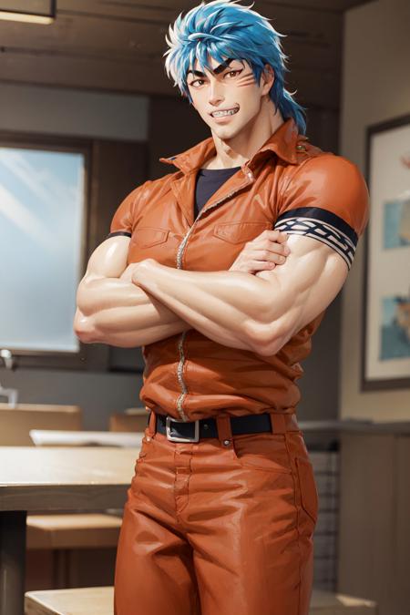 00030-1434927048-(masterpiece, best quality_1.2), , cowboy shot, solo, male focus, 1boy, muscular male, toriko, grin, looking at viewer, crossed.jpg